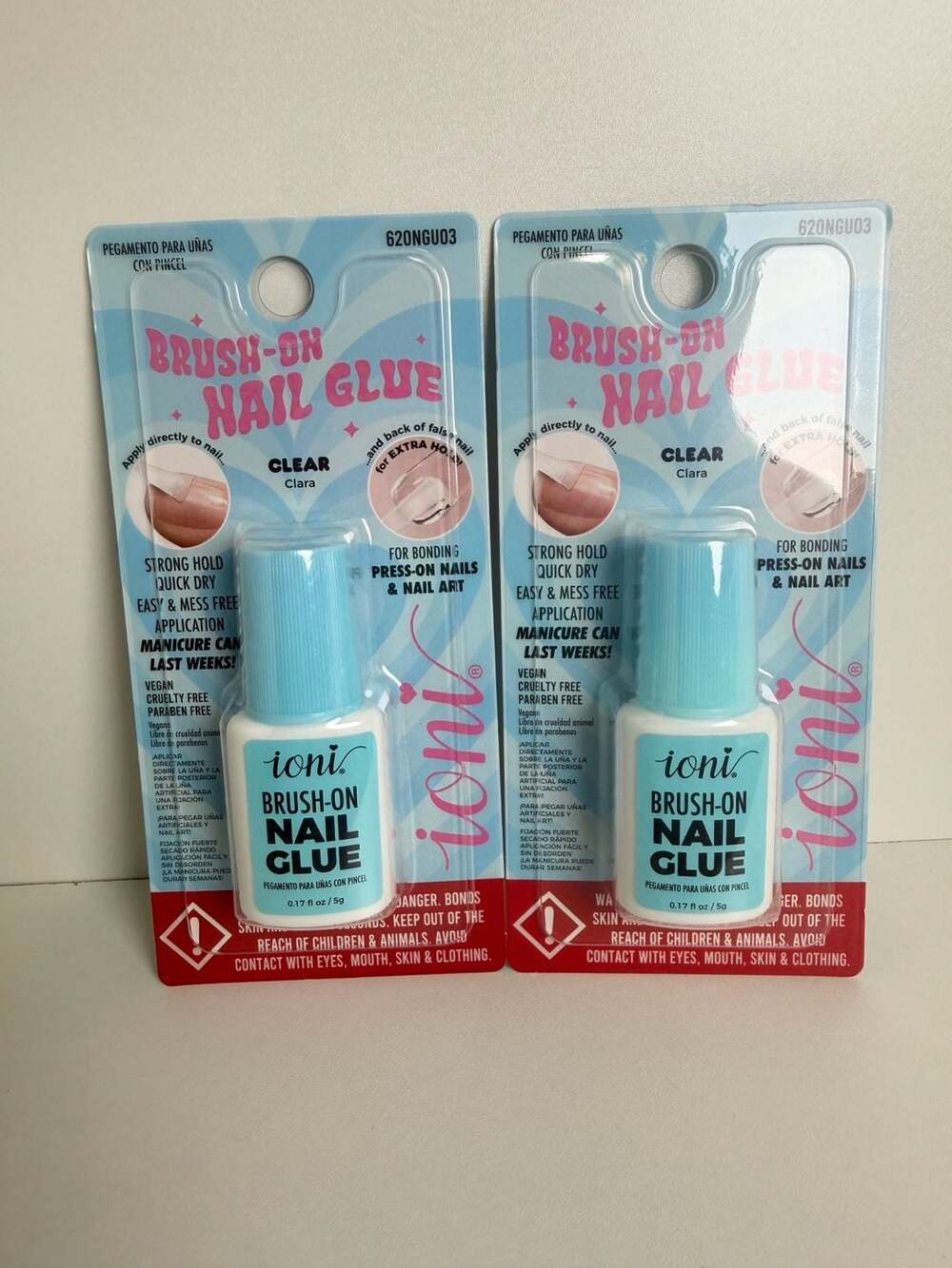 Ioni Brush-On Nail Glue Clear Bundle of 2